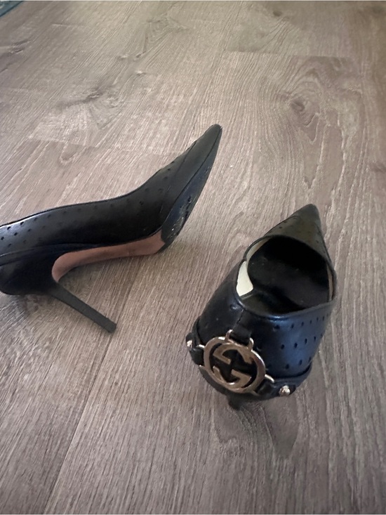 Gucci Shoes - Gucci Black Pointed Toe High Heels with Silver double G
